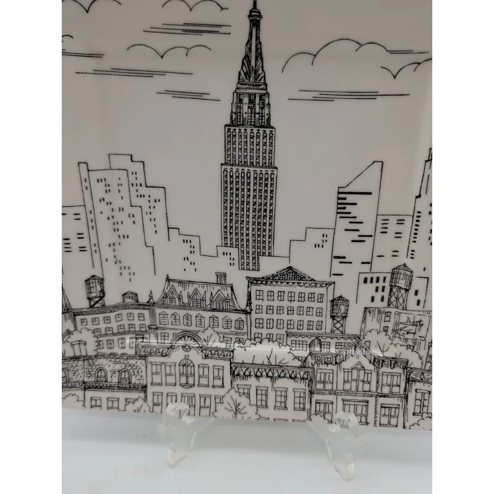 222 Fifth Square NY City Scenes Skyline Plate Lunch Salad Black & White